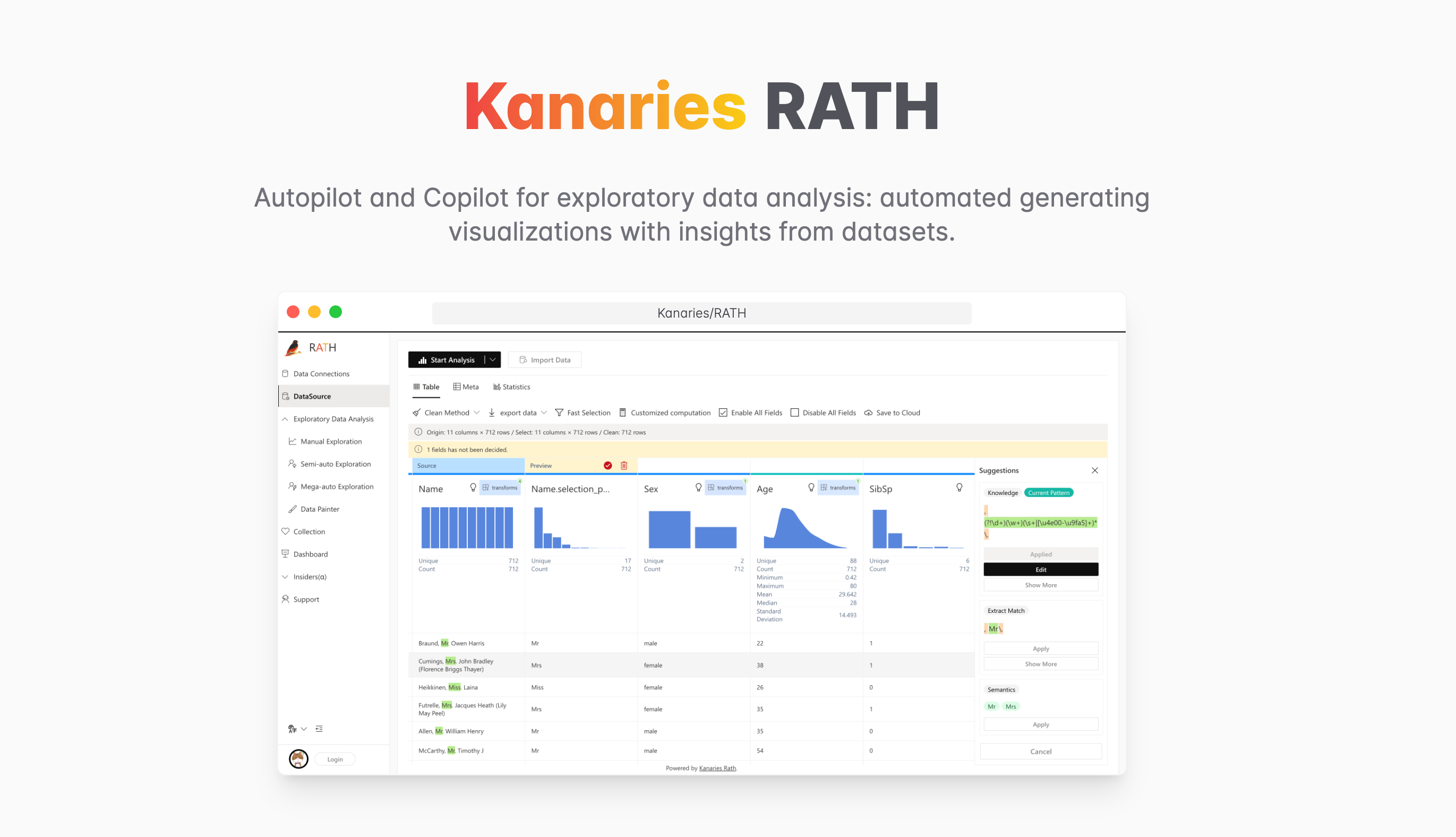 RATH automates Exploratory Data Analysis and Data Preparation. Beyond an Open Source Alternative to Tableau
