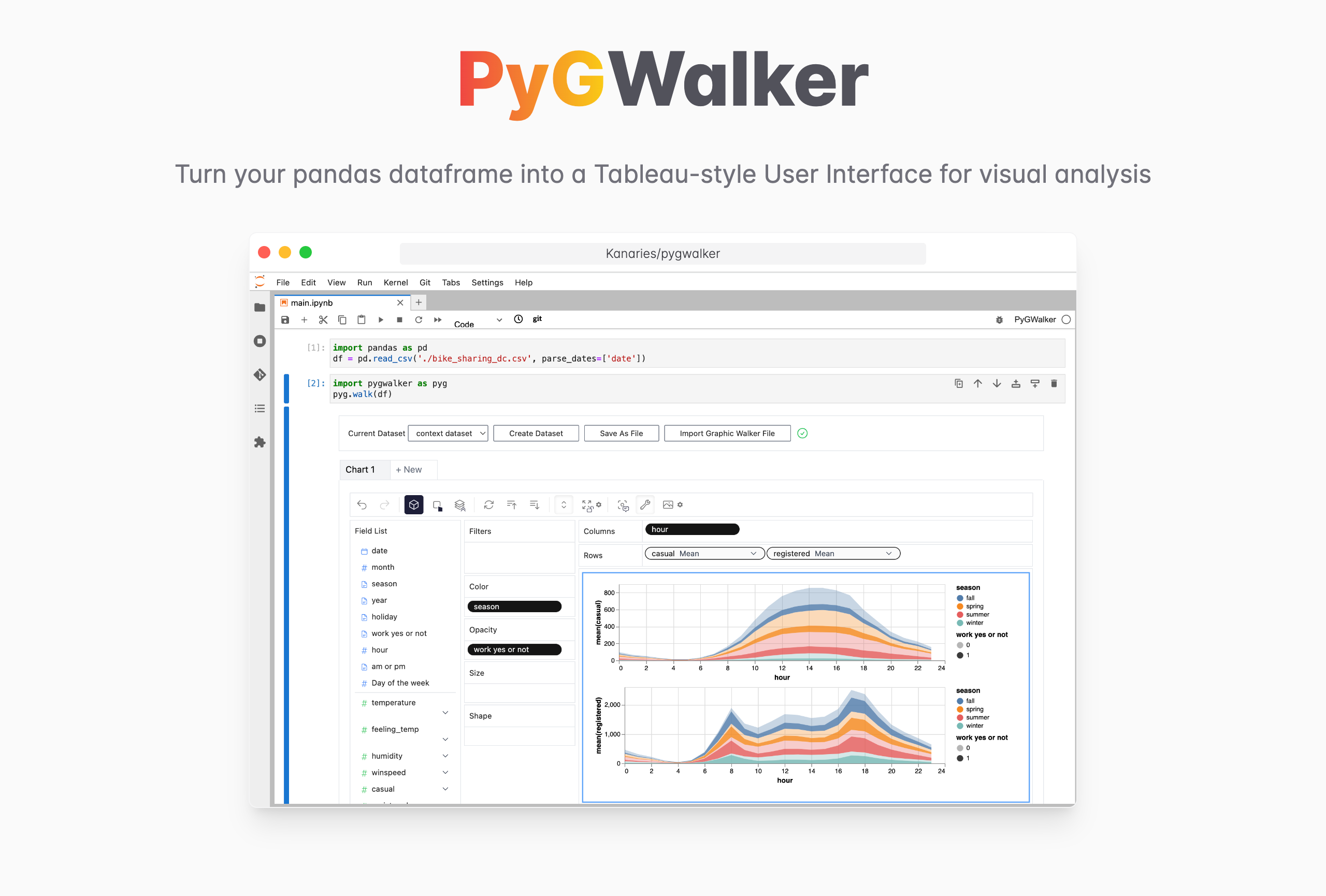 pygwalker: Jupyter Notebook과 Tableau와 유사한 UI 결합